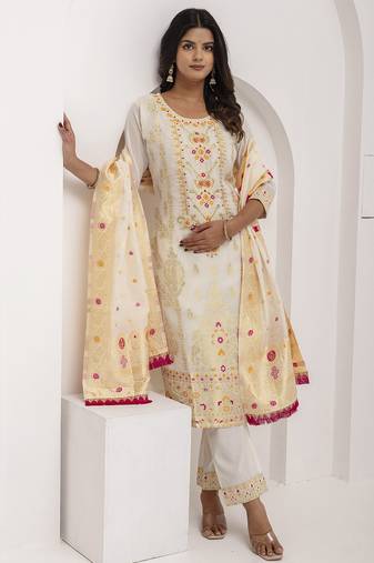 white jacquard festive kurta set