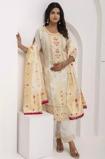 white jacquard festive kurta set