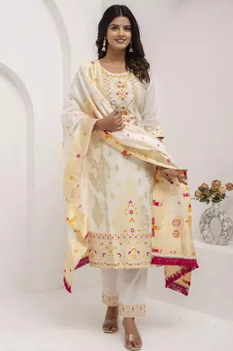 white jacquard festive kurta set