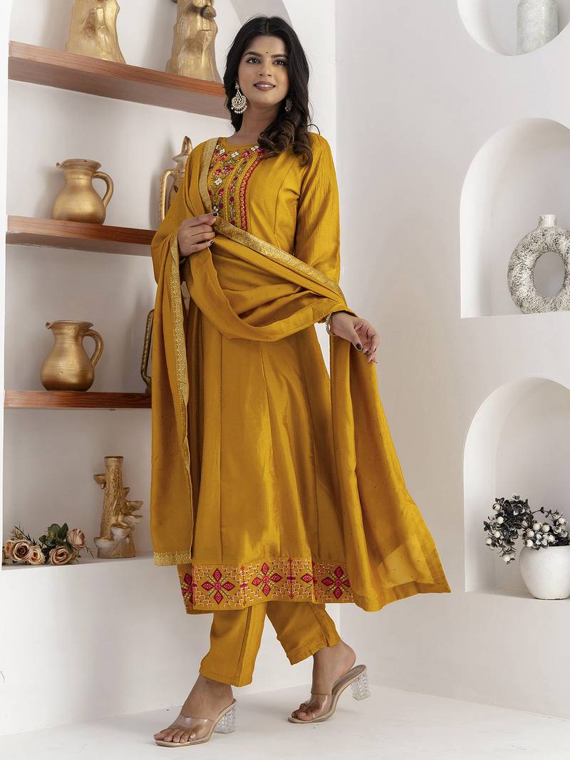 yellow vichitra festive kurta set