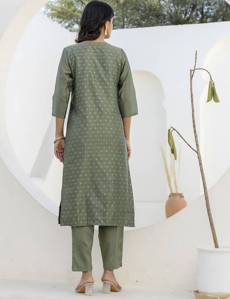 mehendi chanderi silk festive kurta set