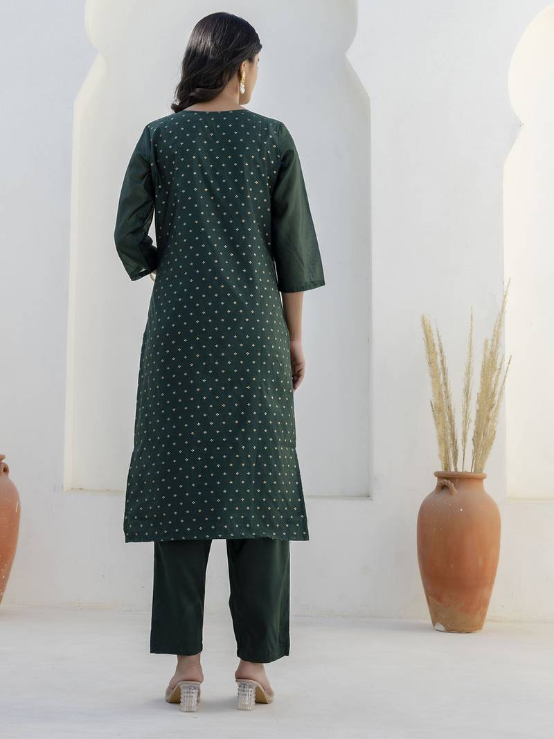 green chanderi silk festive kurta set