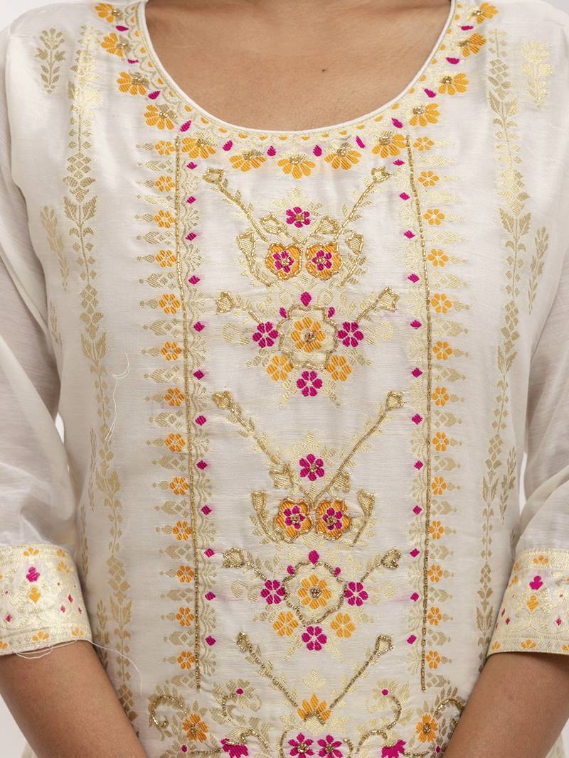 white jacquard festive kurta set