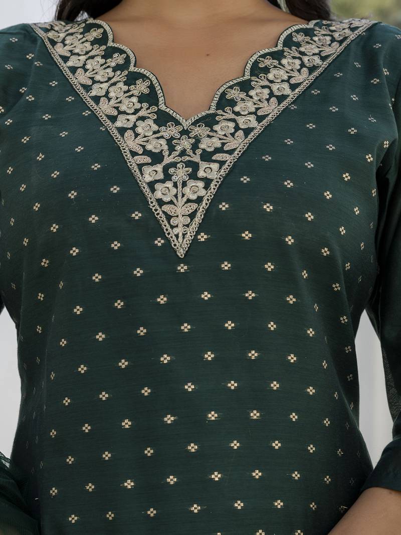 green chanderi silk festive kurta set