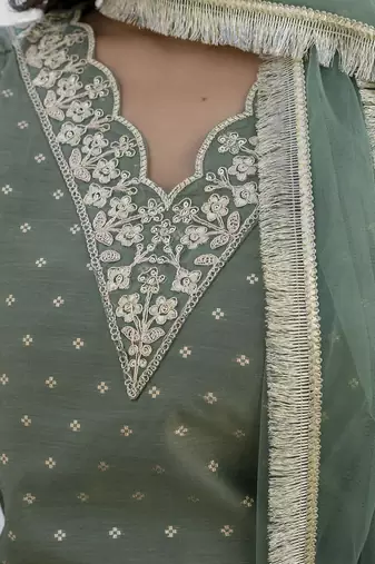 mehendi chanderi silk festive kurta set