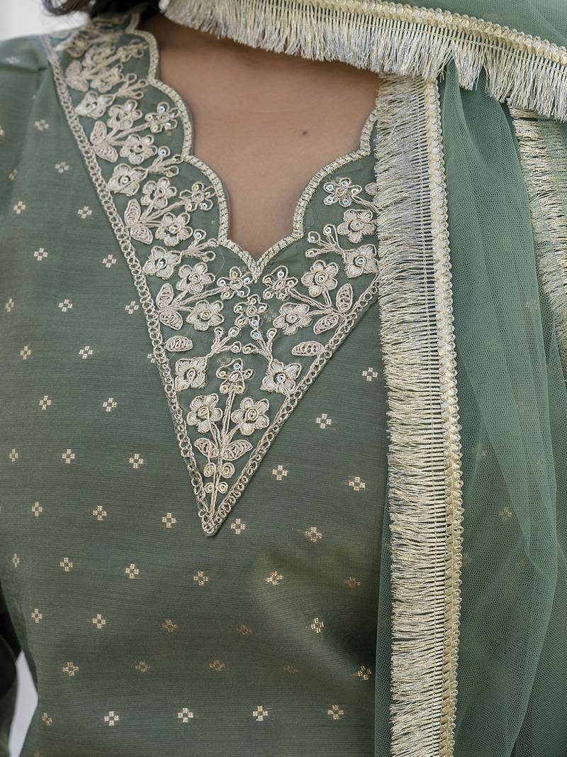 mehendi chanderi silk festive kurta set