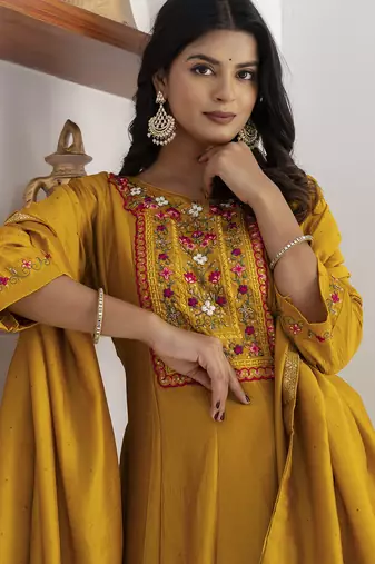 yellow vichitra festive kurta set