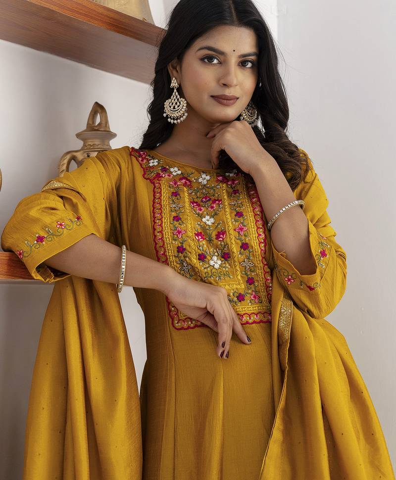 yellow vichitra festive kurta set