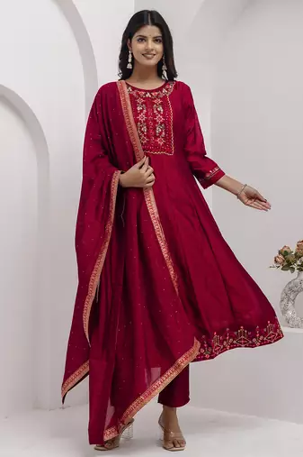red vichitra festive kurta set