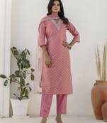 pink chanderi silk festive kurta set