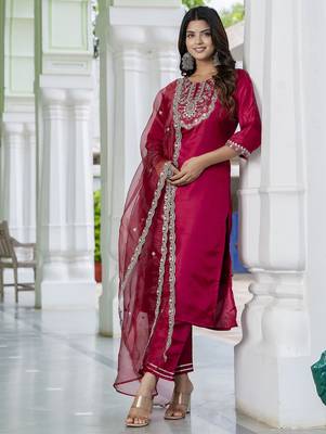 pink silk blend festive kurta set 1