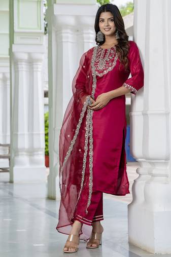 pink silk blend festive kurta set