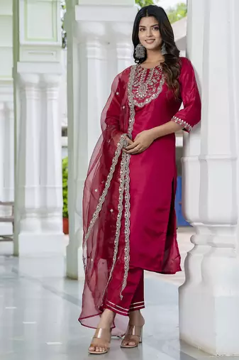 pink silk blend festive kurta set