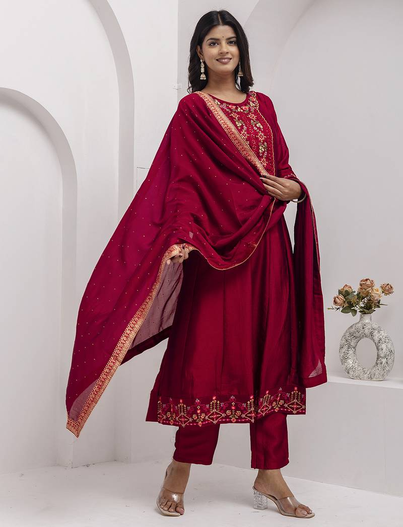 red vichitra festive kurta set