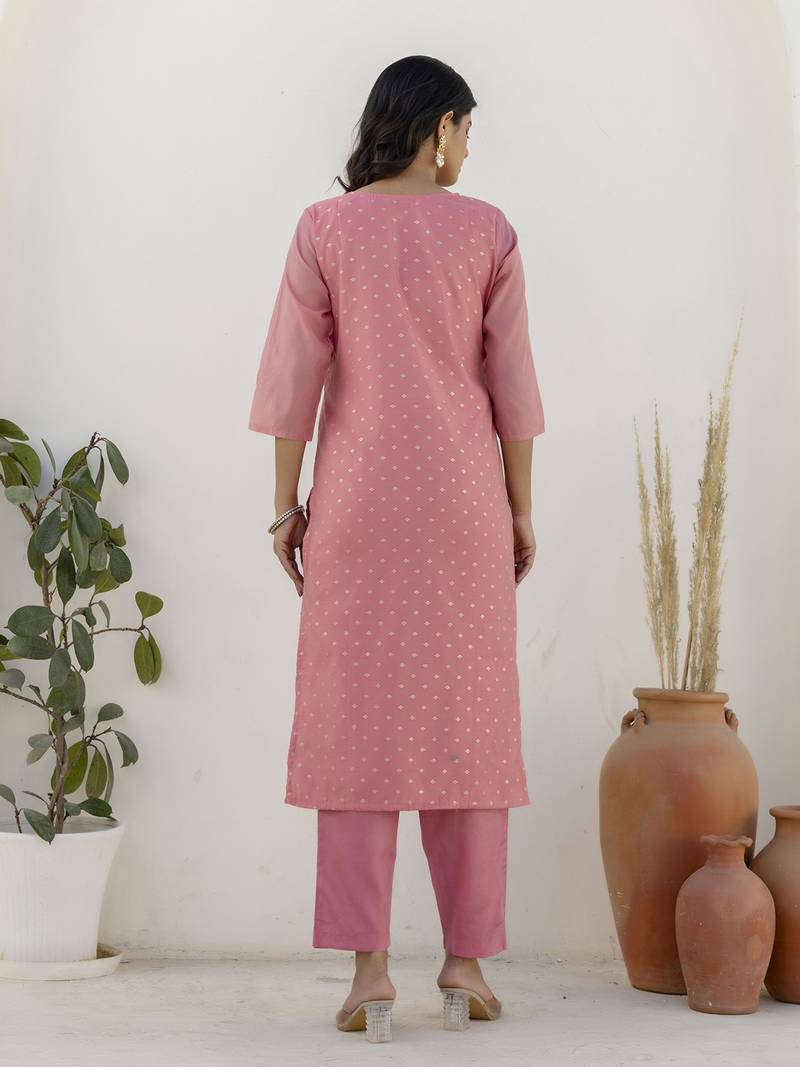 pink chanderi silk festive kurta set