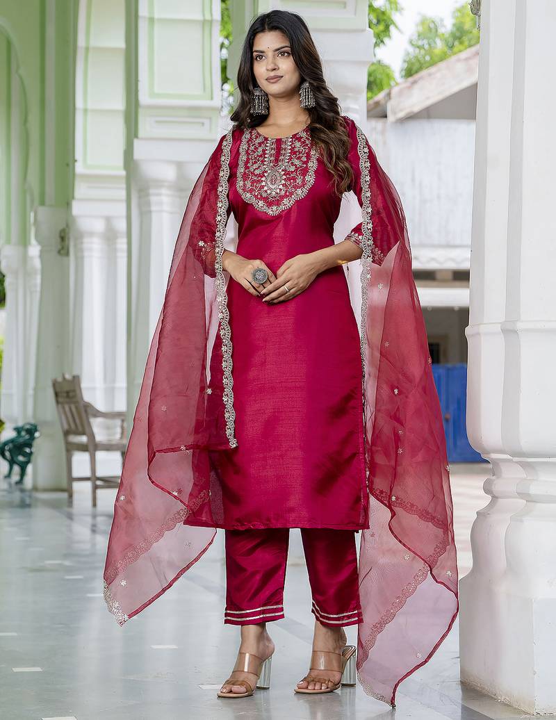 pink silk blend festive kurta set