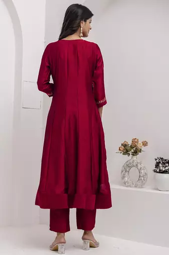 red vichitra festive kurta set