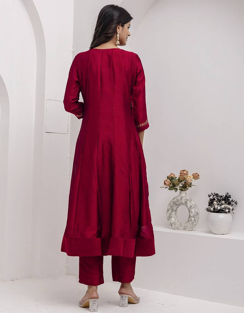 red vichitra festive kurta set