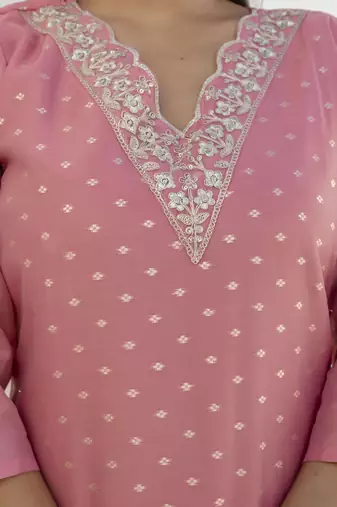 pink chanderi silk festive kurta set