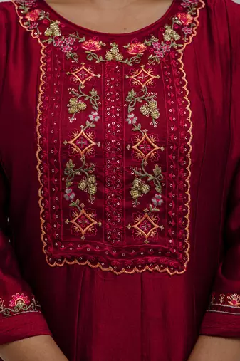red vichitra festive kurta set