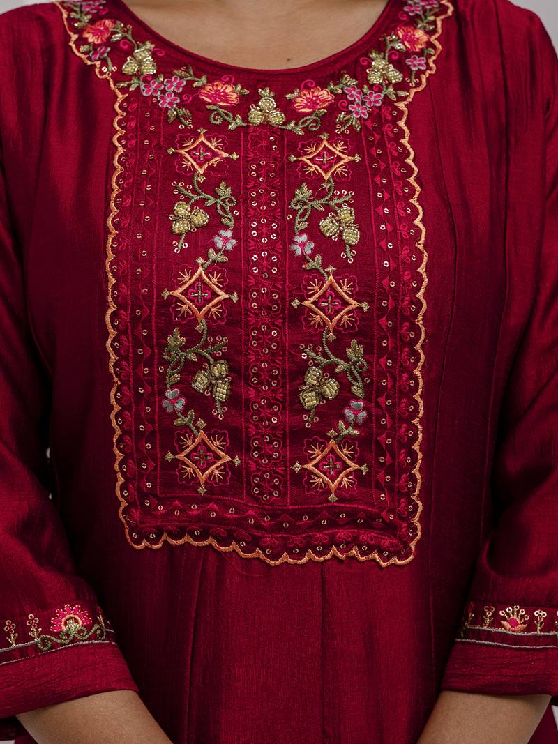 red vichitra festive kurta set
