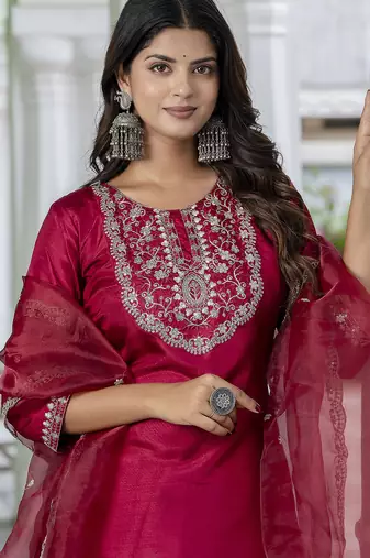 pink silk blend festive kurta set