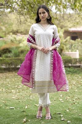 white chanderi silk festive kurta set 1