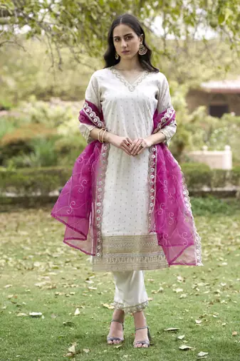 white chanderi silk festive kurta set