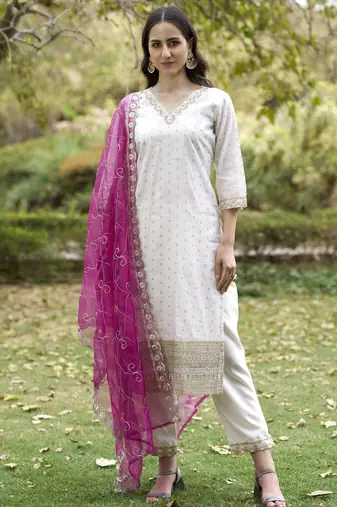white chanderi silk festive kurta set