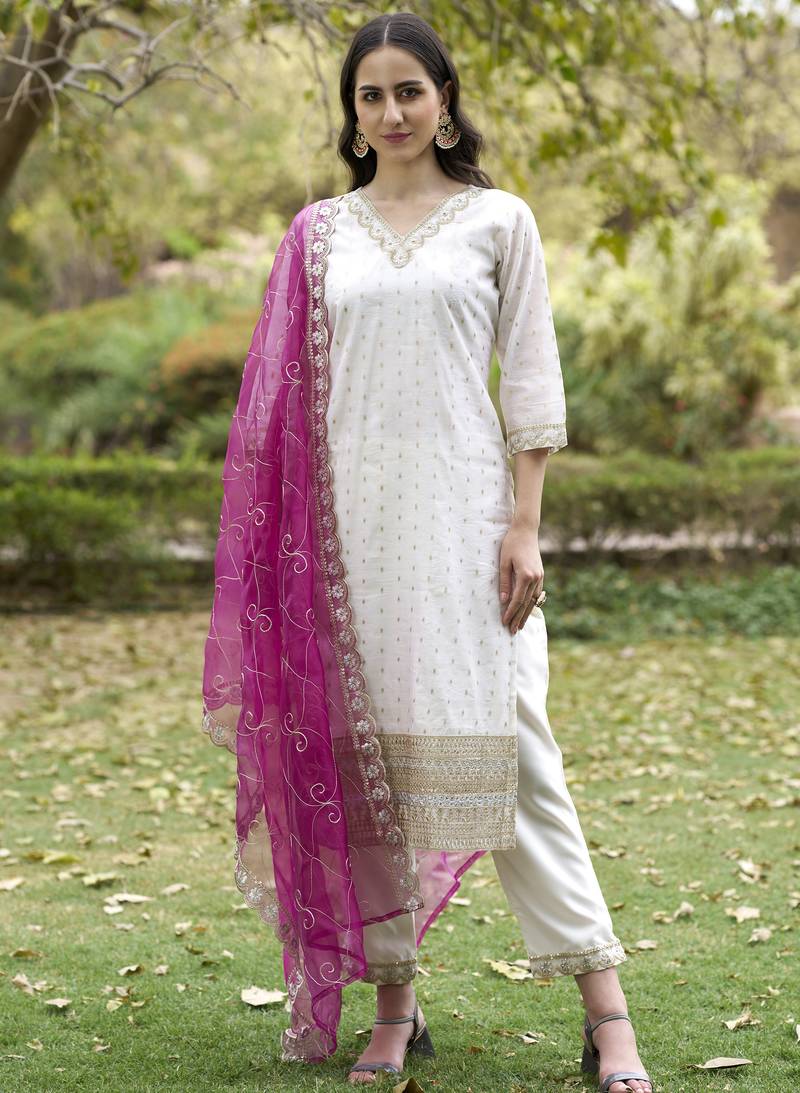 white chanderi silk festive kurta set