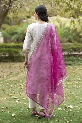 white chanderi silk festive kurta set