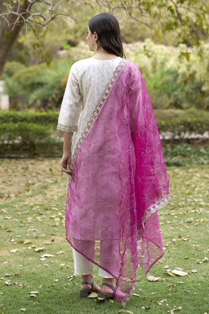 white chanderi silk festive kurta set