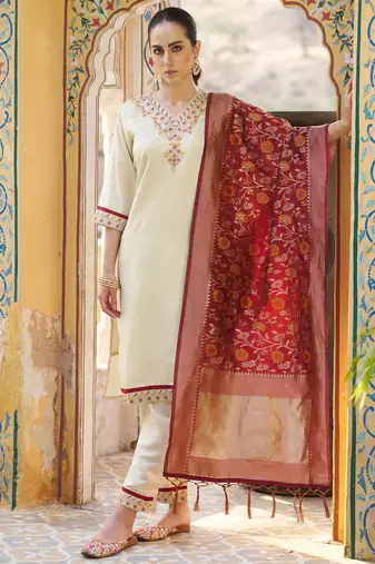 cream silk blend festive kurta set