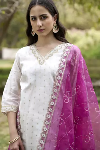 white chanderi silk festive kurta set