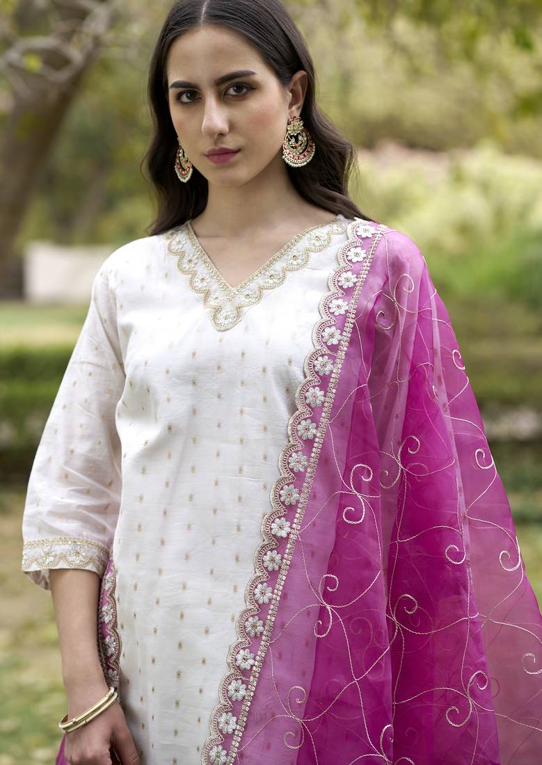 white chanderi silk festive kurta set