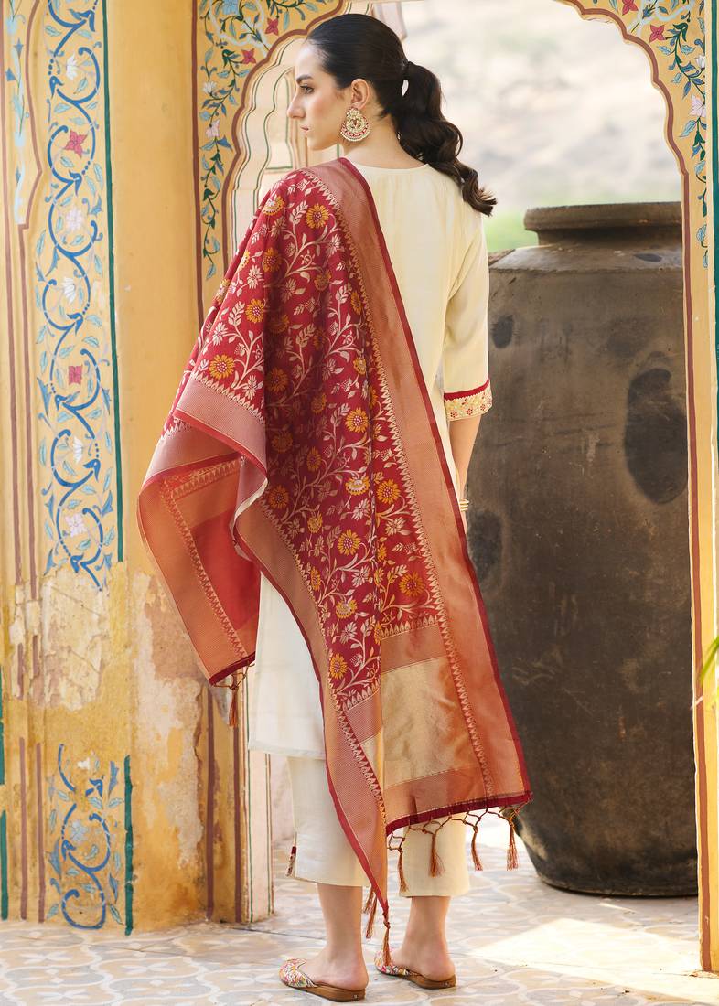 cream silk blend festive kurta set