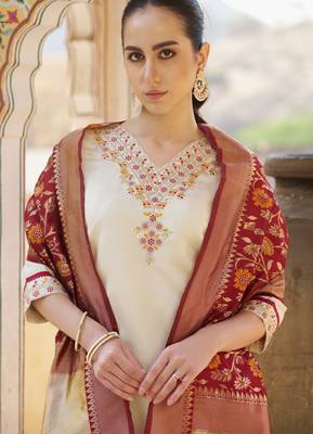 cream silk blend festive kurta set 4