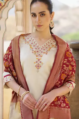 cream silk blend festive kurta set