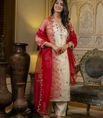 beige silk blend festive kurta set
