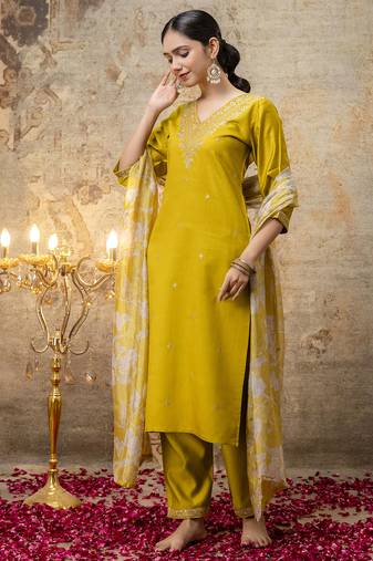 yellow viscose festive kurta set