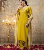 yellow viscose festive kurta set