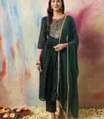 green cotton silk festive kurta set
