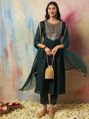 green cotton silk festive kurta set 2