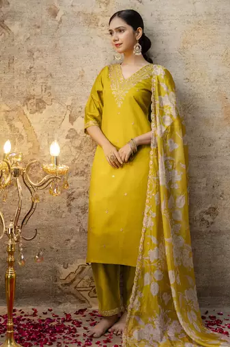 yellow viscose festive kurta set