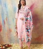 pink chanderi silk festive kurta set