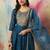 teal-blue cotton silk festive kurta set