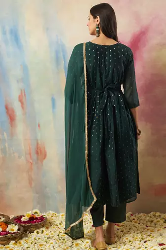 green cotton silk festive kurta set