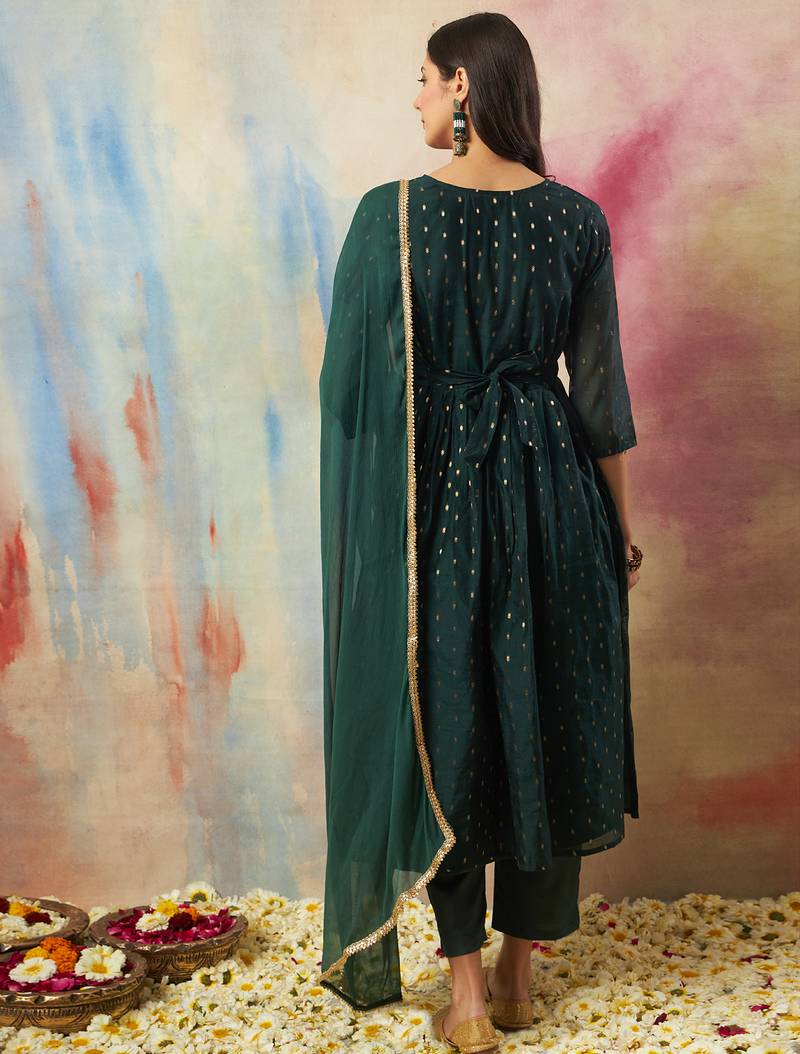 green cotton silk festive kurta set