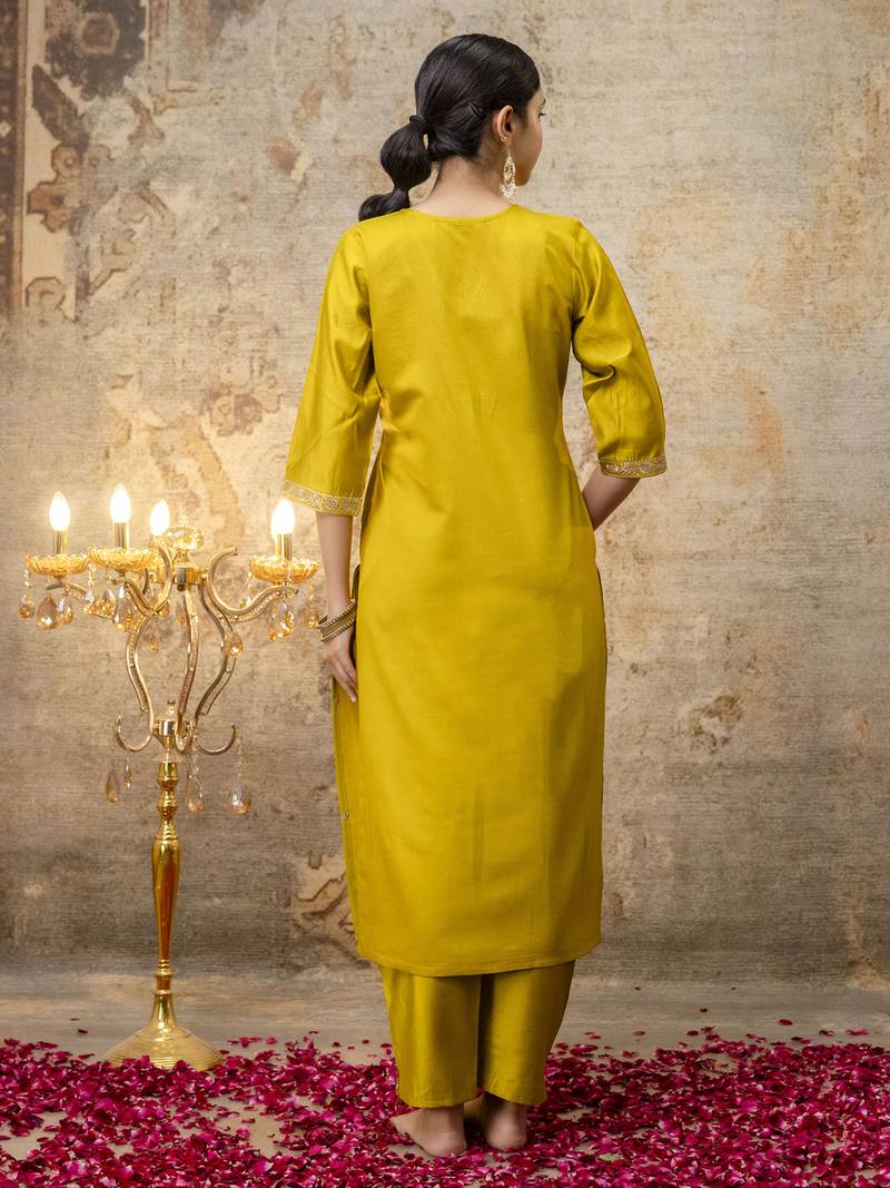 yellow viscose festive kurta set