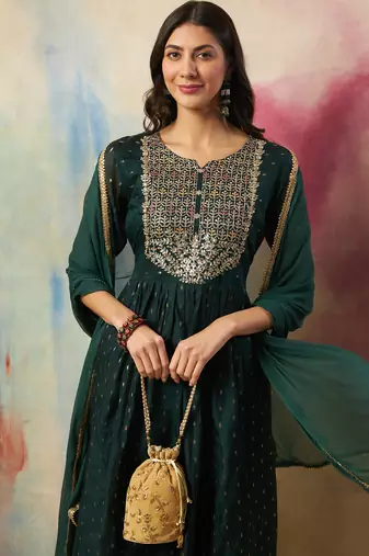 green cotton silk festive kurta set